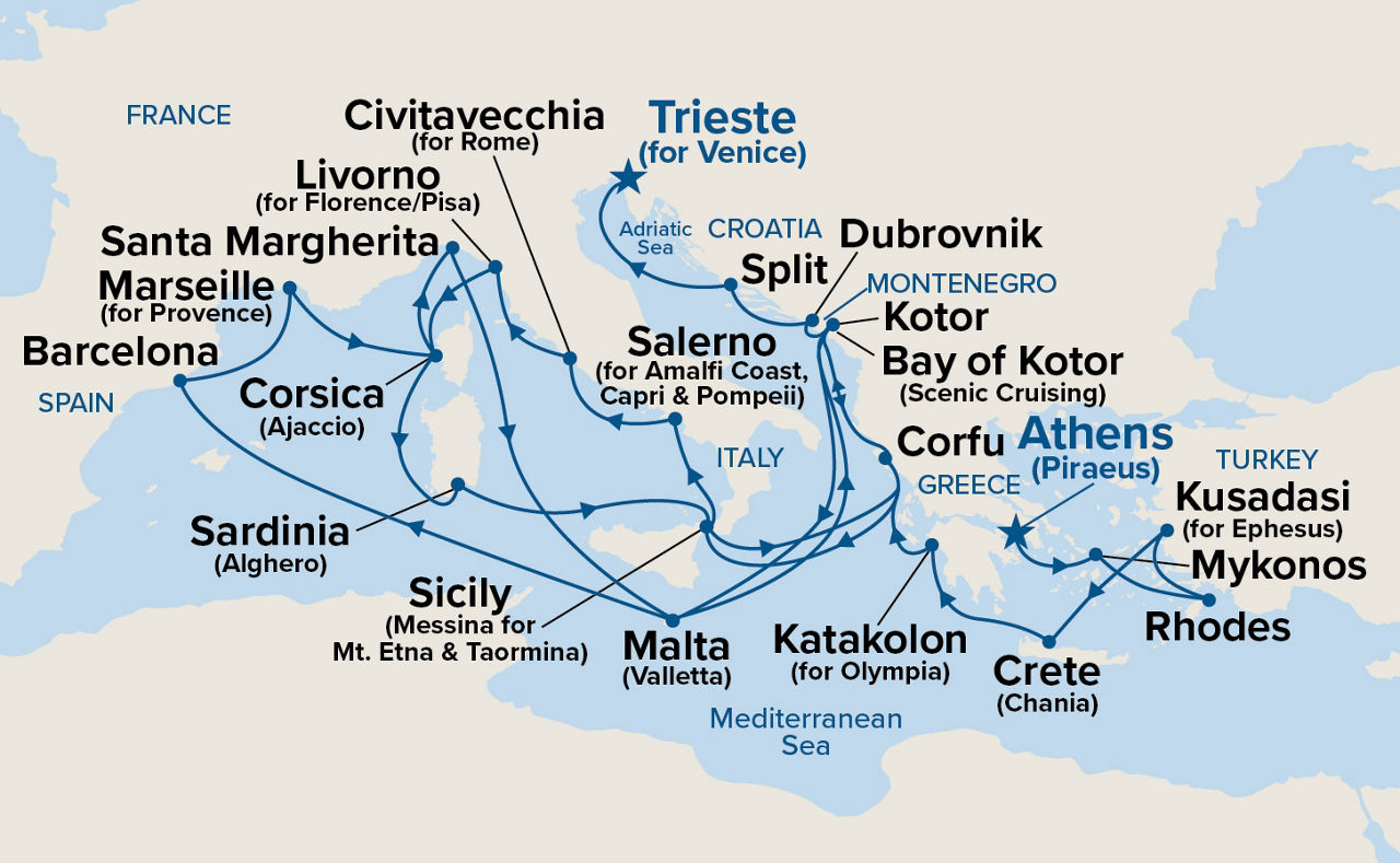 The Best of the Mediterranean — Itinerary Map