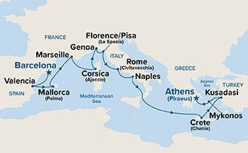 Mediterranean with Greece, Italy & Turkey — Itinerary Map