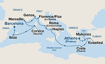 Mediterranean with Greece, Italy & Turkey — Itinerary Map