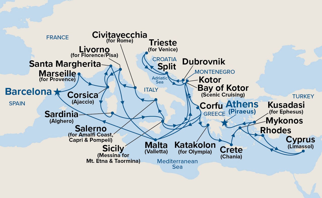 The Best of the Mediterranean — Itinerary Map