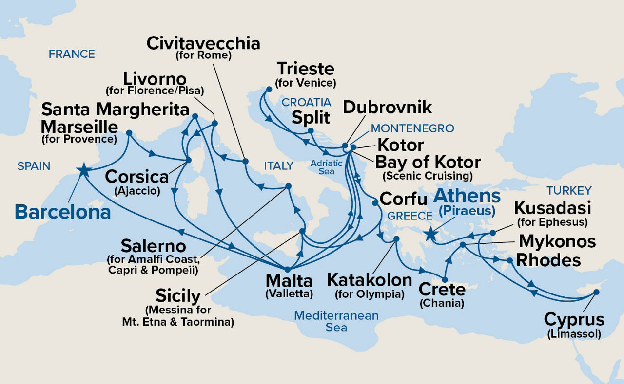 The Best of the Mediterranean — Itinerary Map