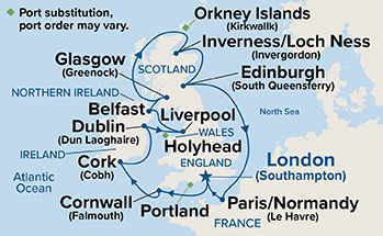 British Isles with France & Belfast — Itinerary Map