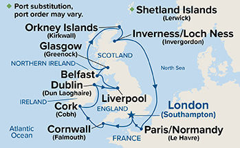 British Isles with France & Belfast — Itinerary Map