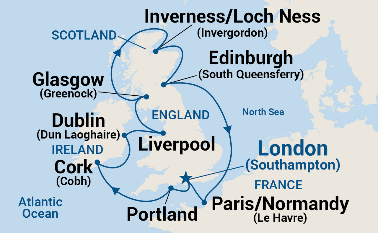 British Isles with France — Itinerary Map