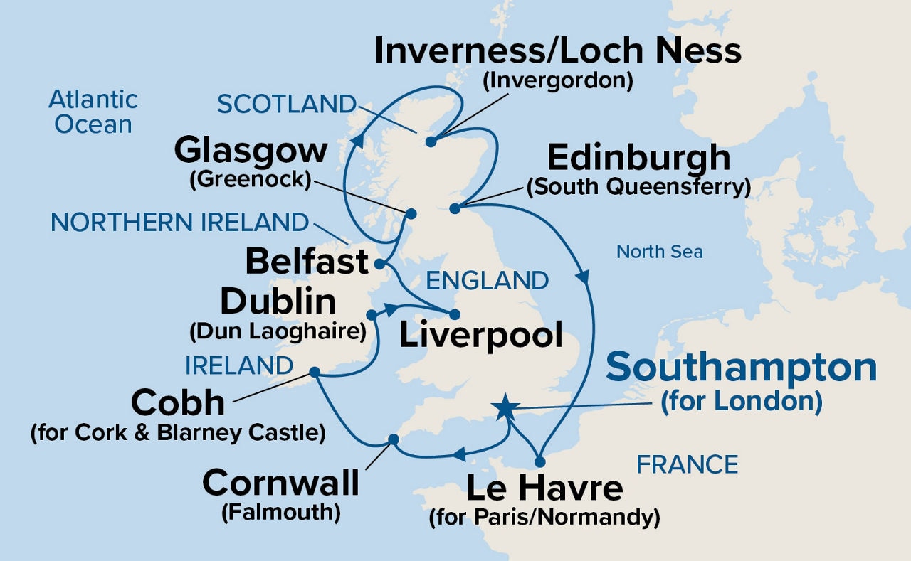 British Isles with France & Belfast — Itinerary Map