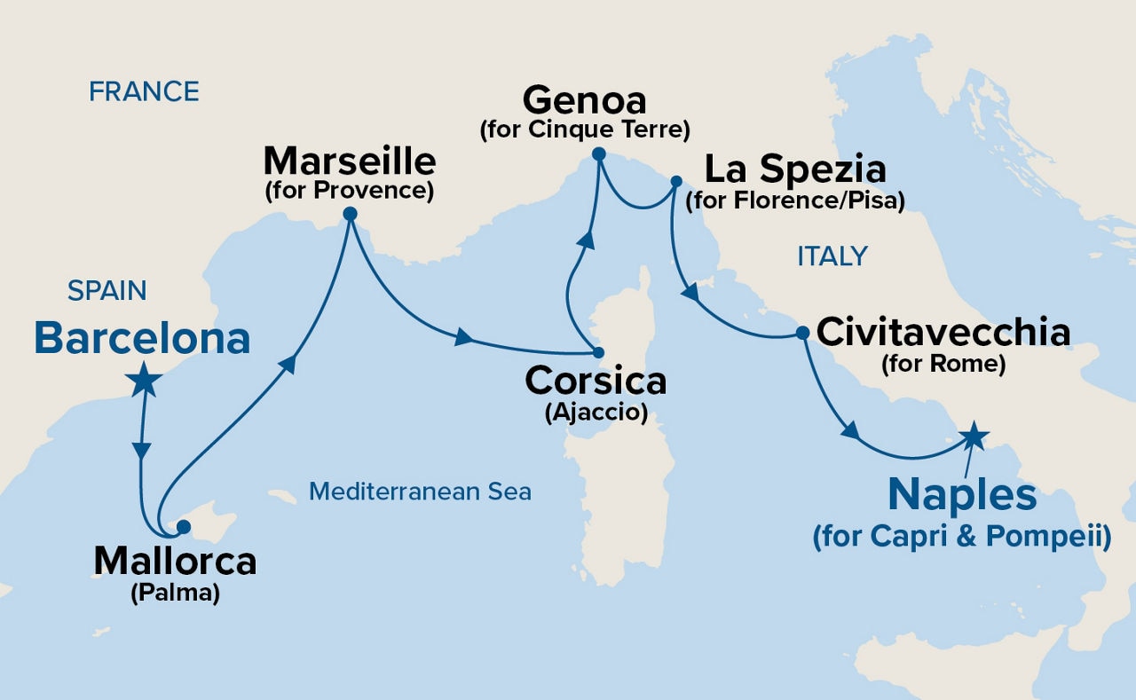 Western Mediterranean with Italy — Itinerary Map