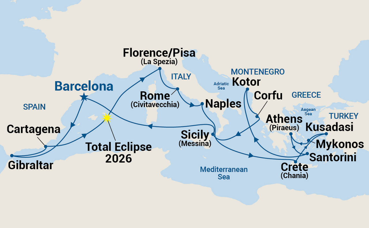 The Best of the Mediterranean with Total Solar Eclipse — Itinerary Map