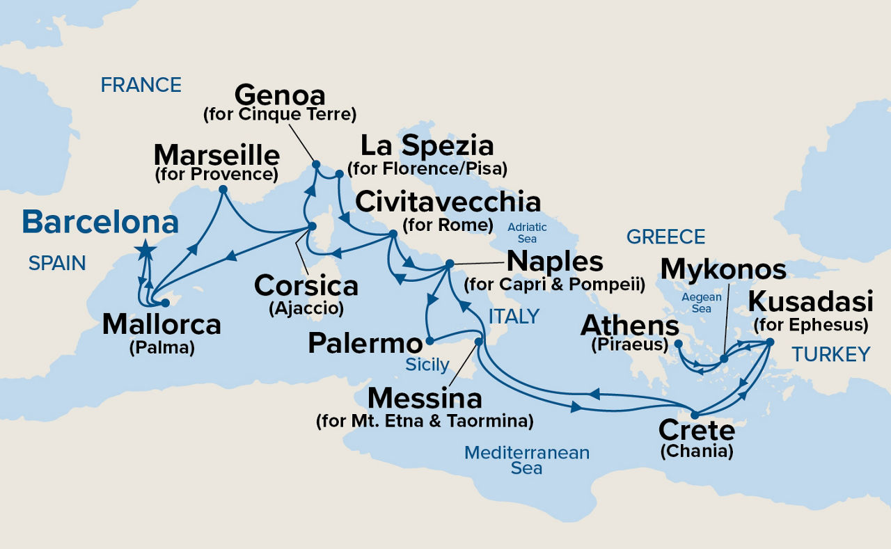The Best of the Mediterranean — Itinerary Map