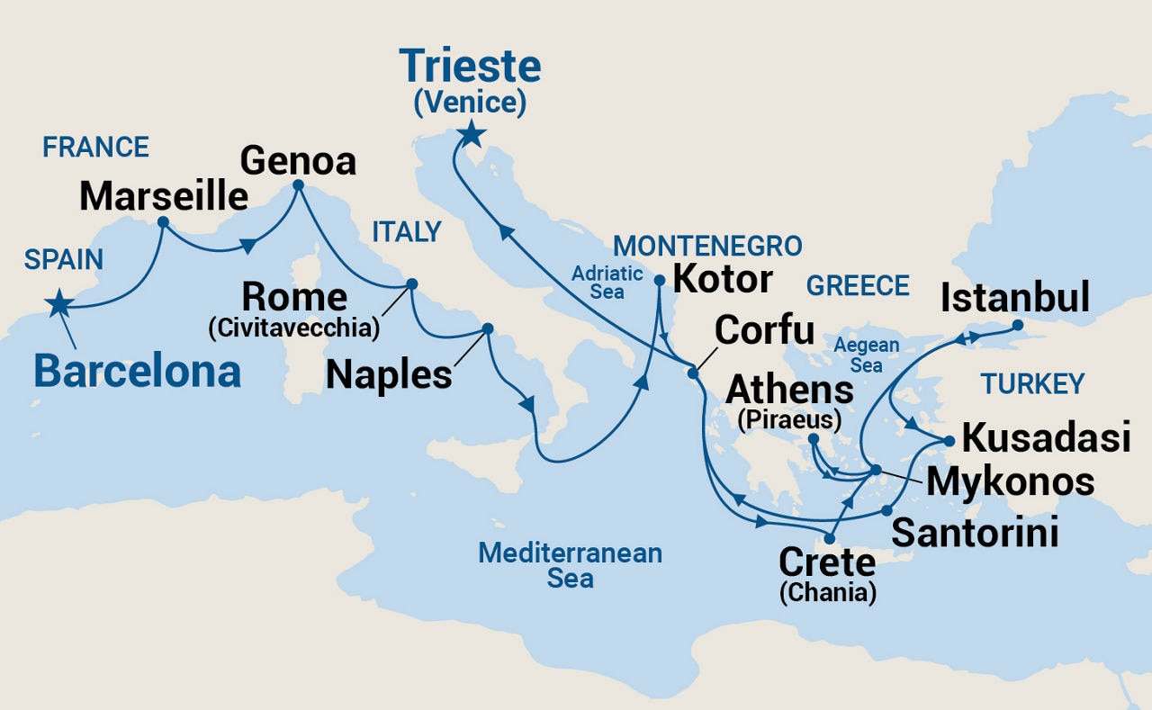 The Best of the Mediterranean — Itinerary Map