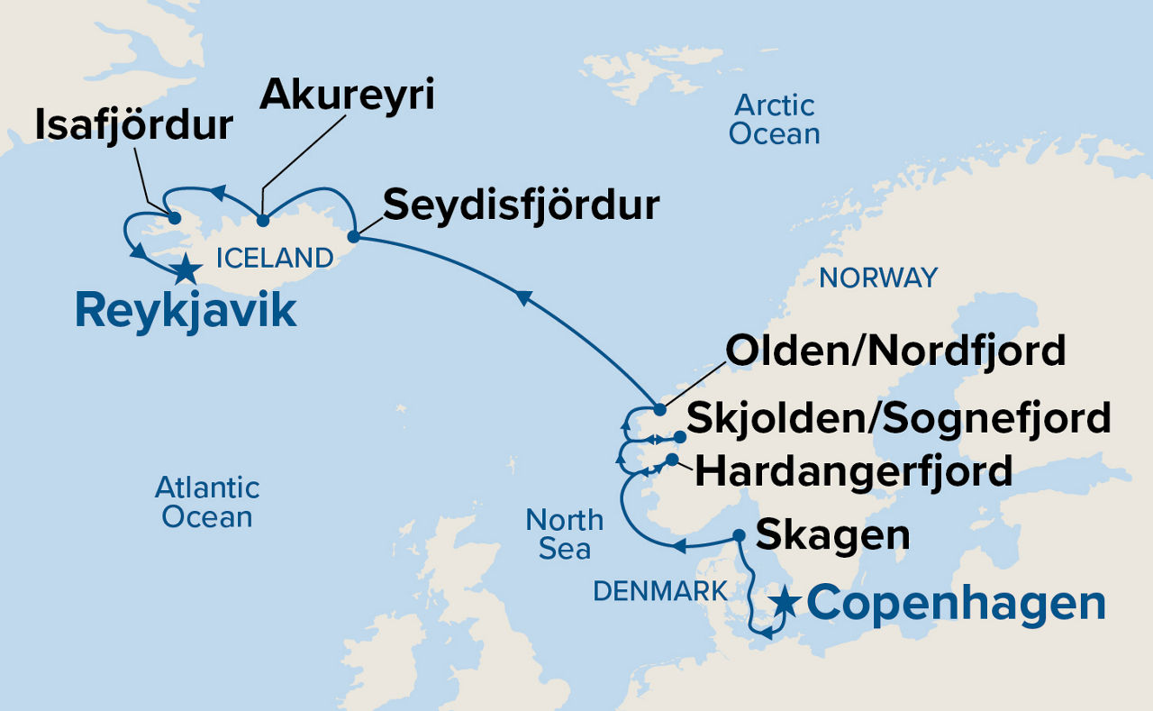 Norwegian & Icelandic Fjords — Itinerary Map