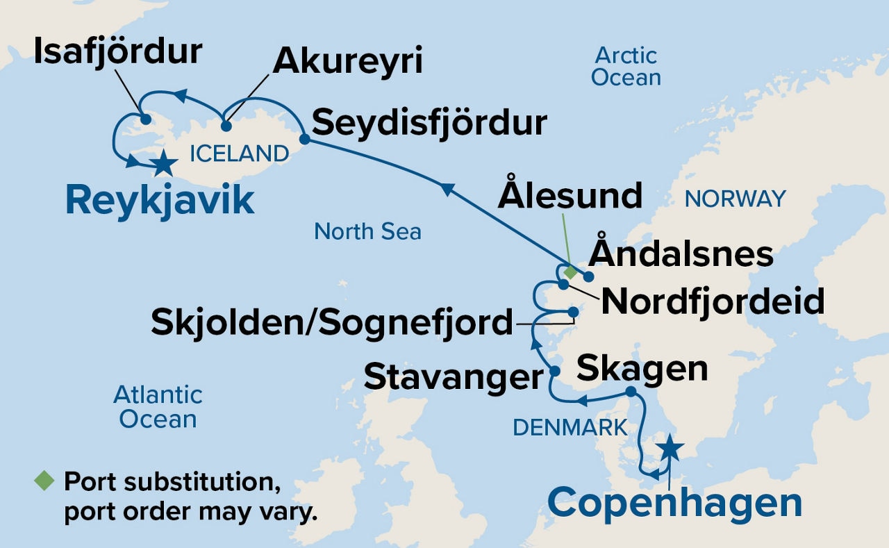 Norwegian & Icelandic Fjords — Itinerary Map