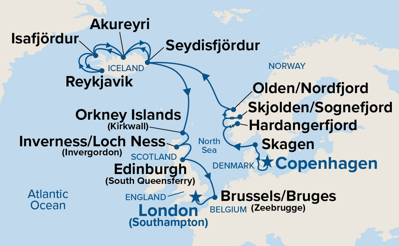 Viking Fjords & Scottish Highlands Adventure — Itinerary Map