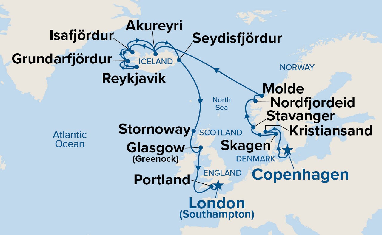 Viking Fjords & British Isles Adventure — Itinerary Map