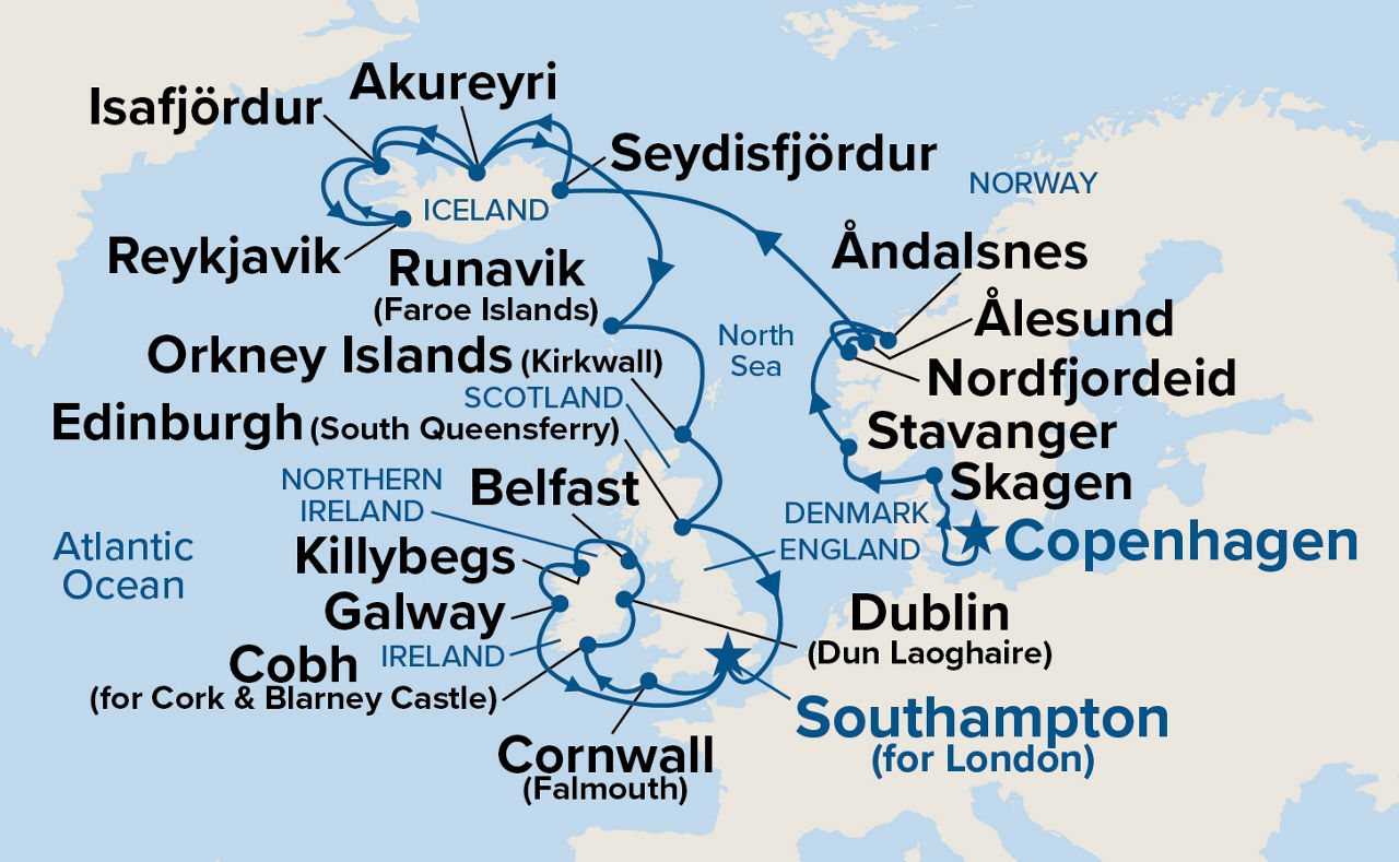 British Isles & Viking Fjords Explorer — Itinerary Map