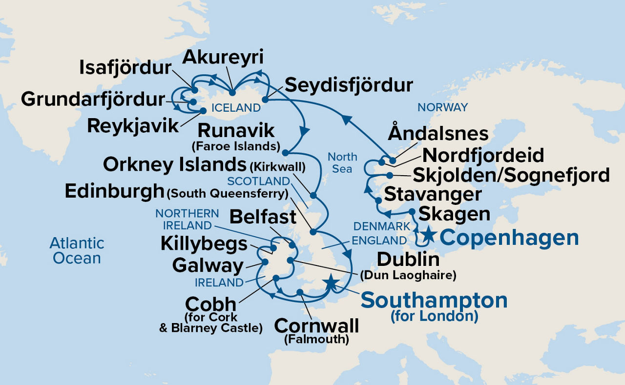 British Isles & Viking Fjords Explorer — Itinerary Map
