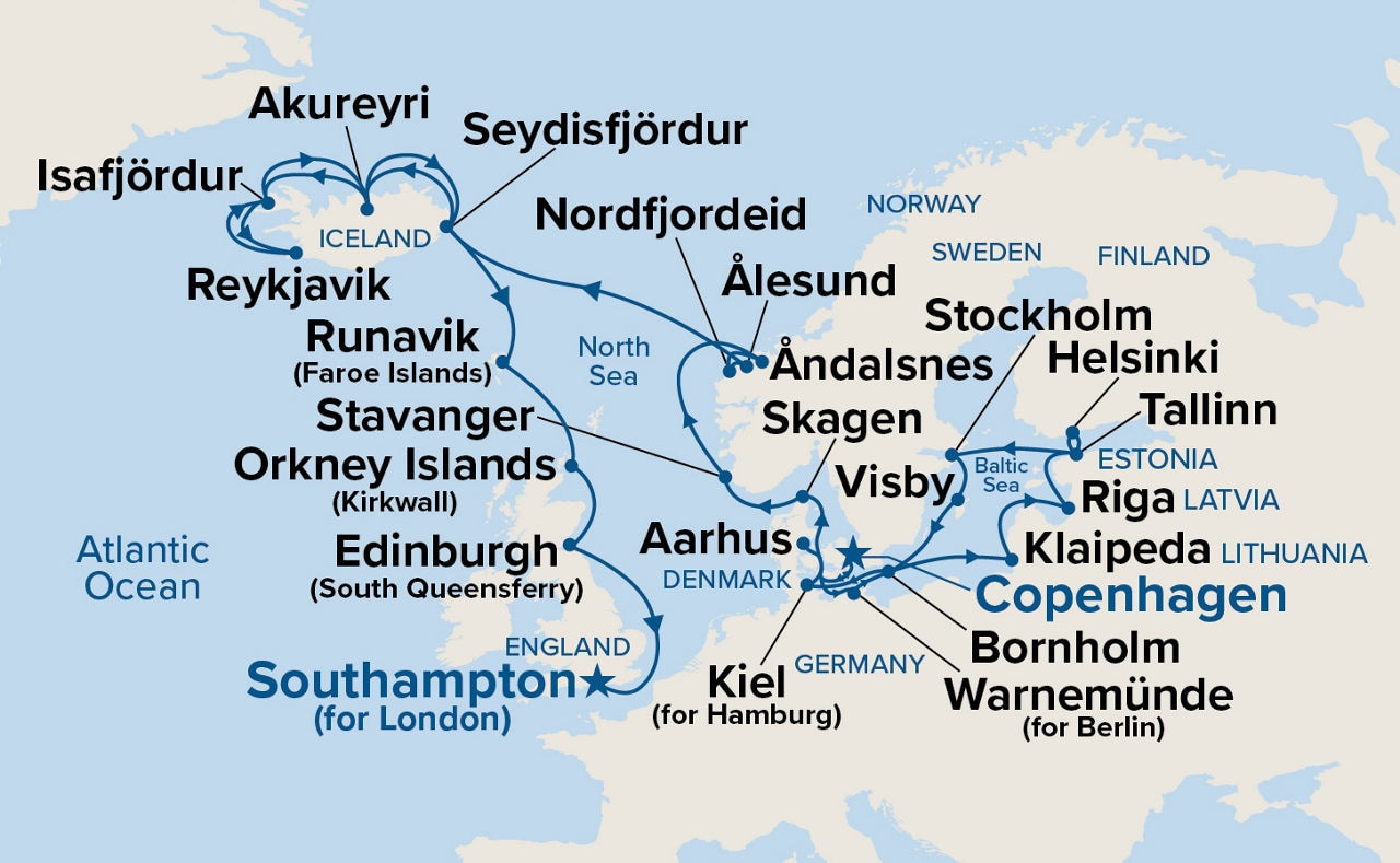 Scandinavia, Iceland & British Isles Explorer — Itinerary Map