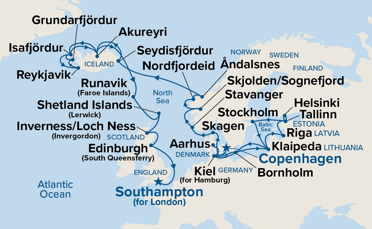 Scandinavia, Iceland & British Isles Explorer — Itinerary Map