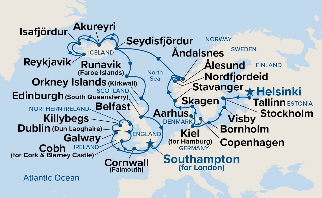 Scandinavia, Iceland & British Isles Explorer — Itinerary Map