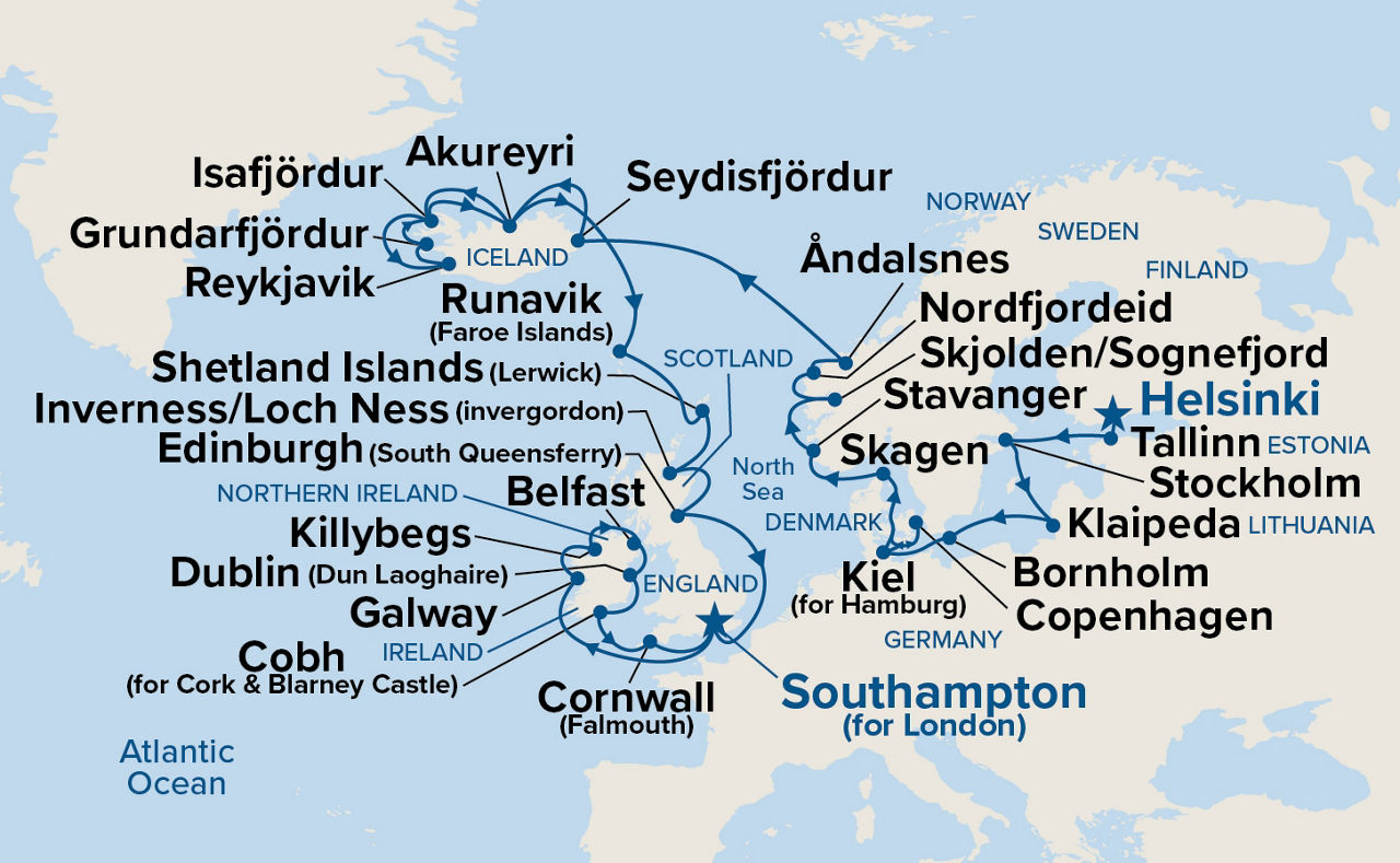 Scandinavia, Iceland & British Isles Explorer — Itinerary Map