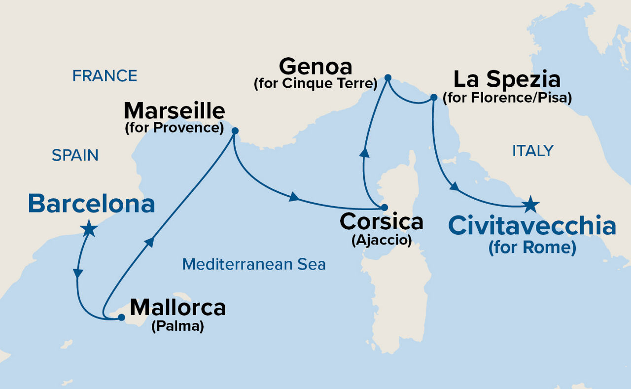 Western Mediterranean with Italy — Itinerary Map