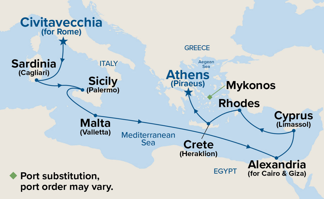 Mediterranean with Greek Isles — Itinerary Map