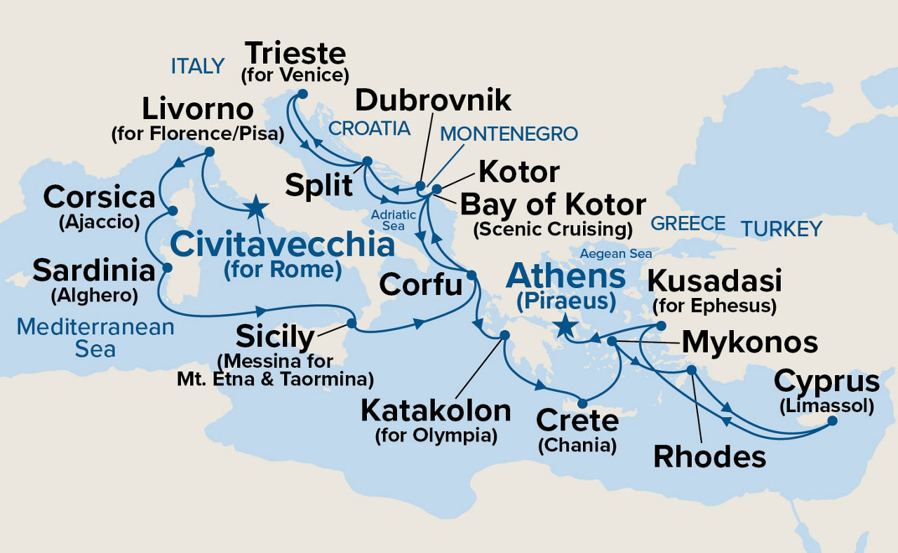 The Best of the Mediterranean — Itinerary Map