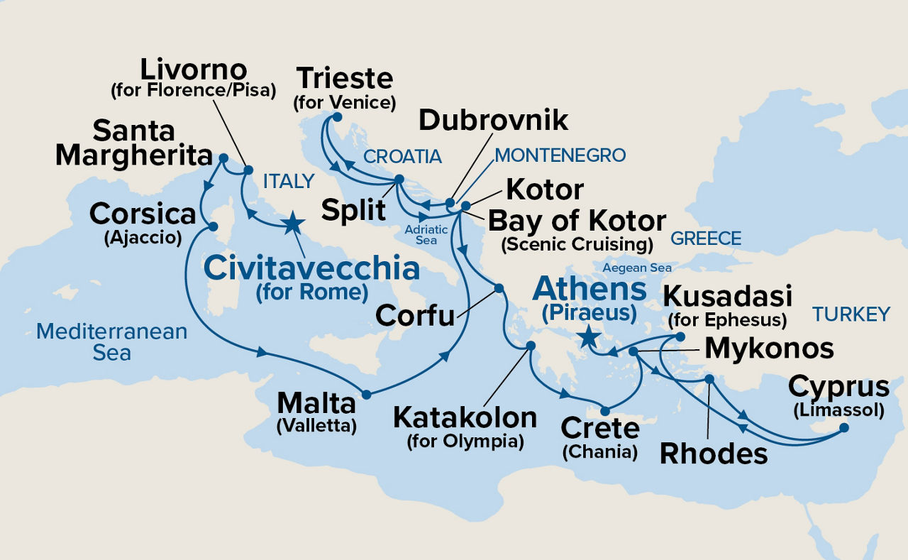 The Best of the Mediterranean — Itinerary Map