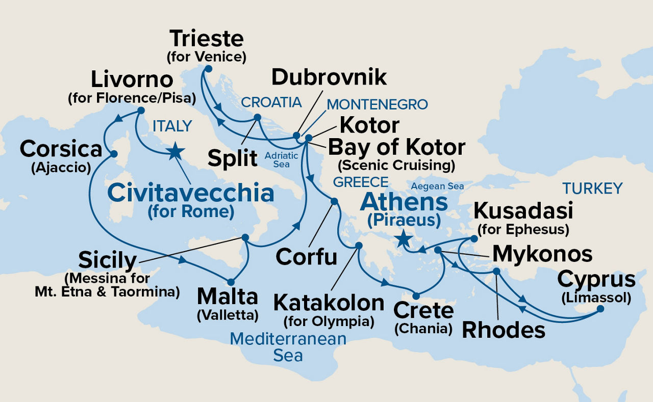 The Best of the Mediterranean — Itinerary Map