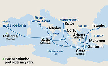 Mediterranean with Greece, Turkey, & Adriatic — Itinerary Map