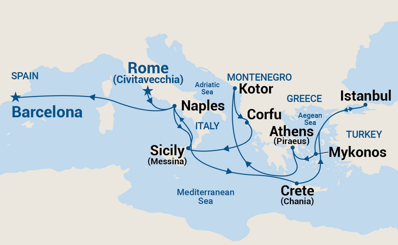 Mediterranean with Greece, Turkey, & Adriatic — Itinerary Map
