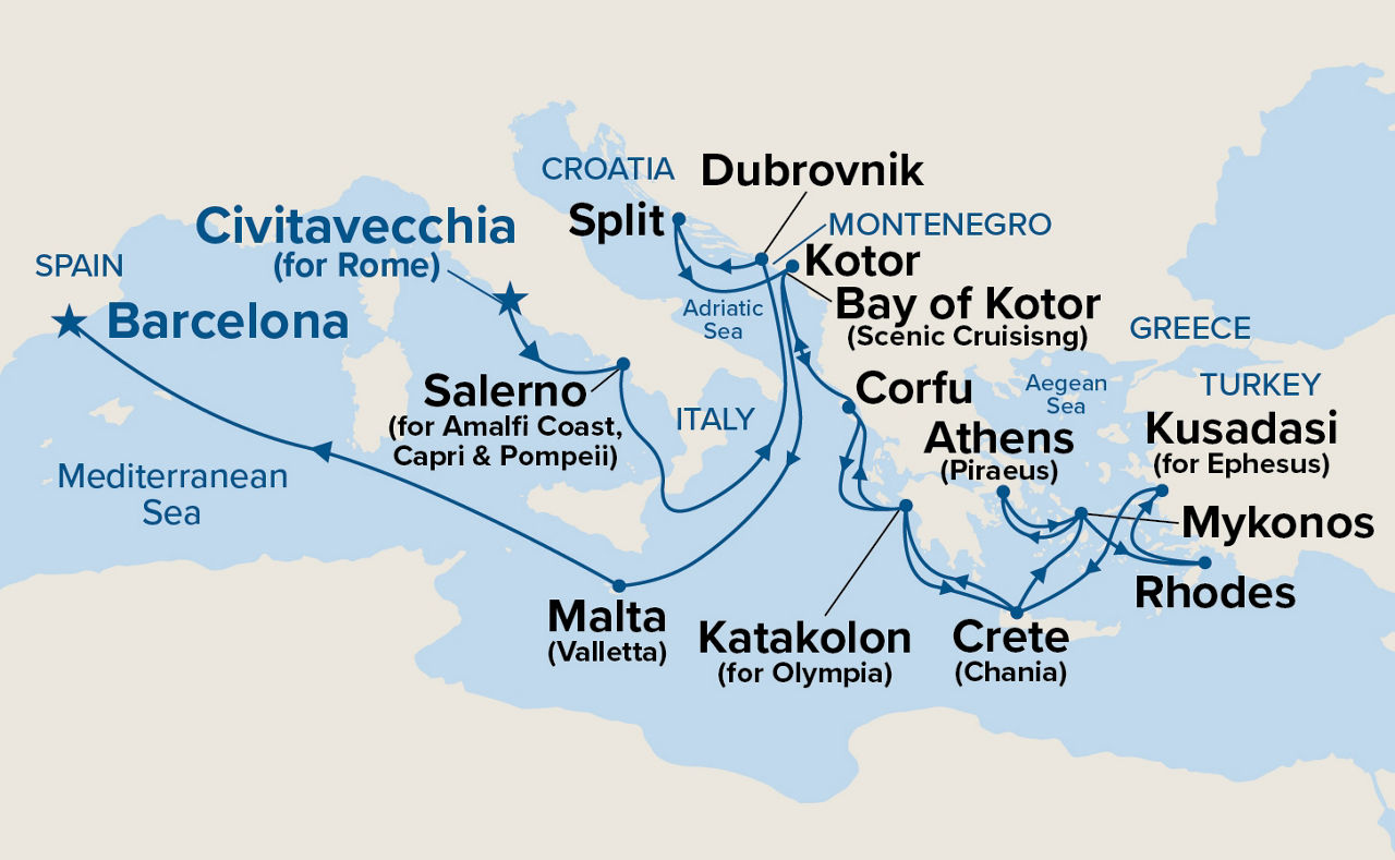 The Best of the Mediterranean — Itinerary Map