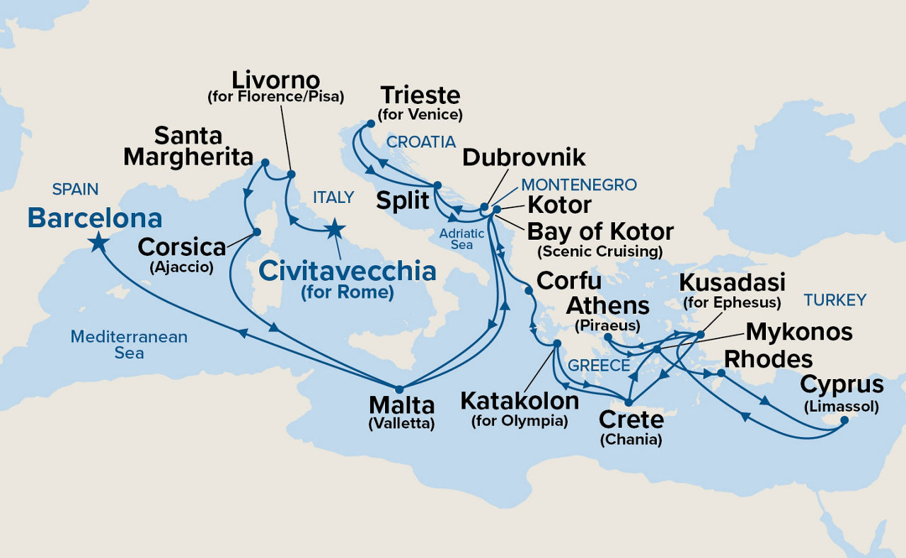 The Best of the Mediterranean — Itinerary Map