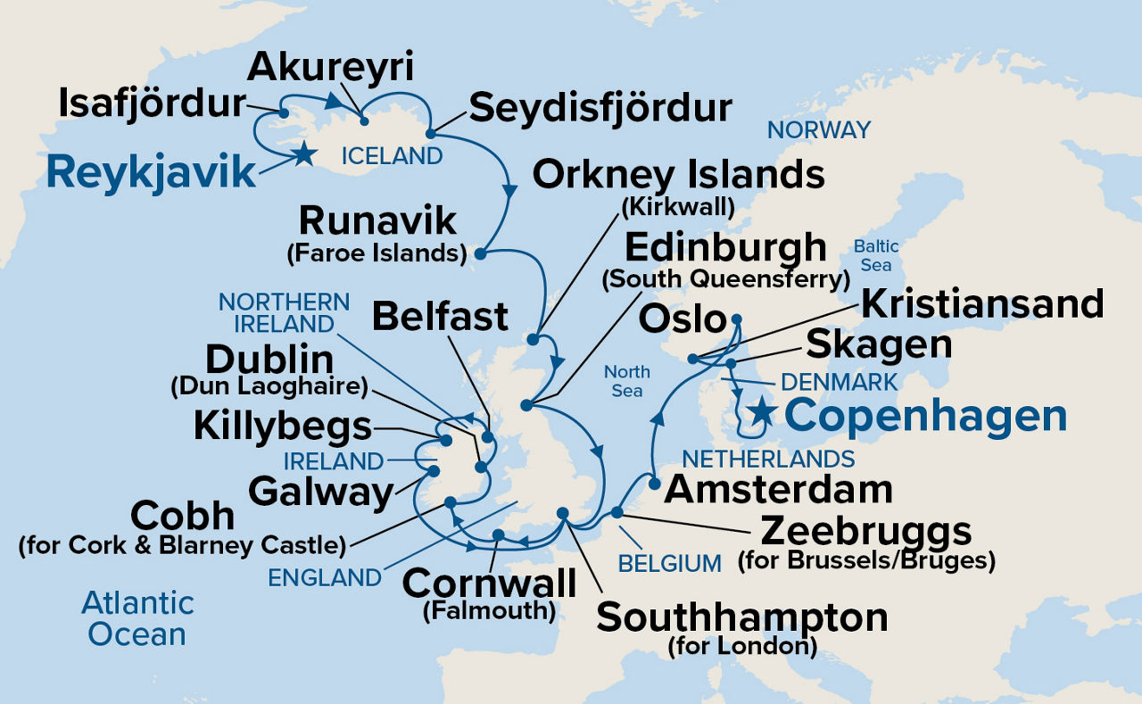 British Isles & Icelandic Fjords Explorer — Itinerary Map