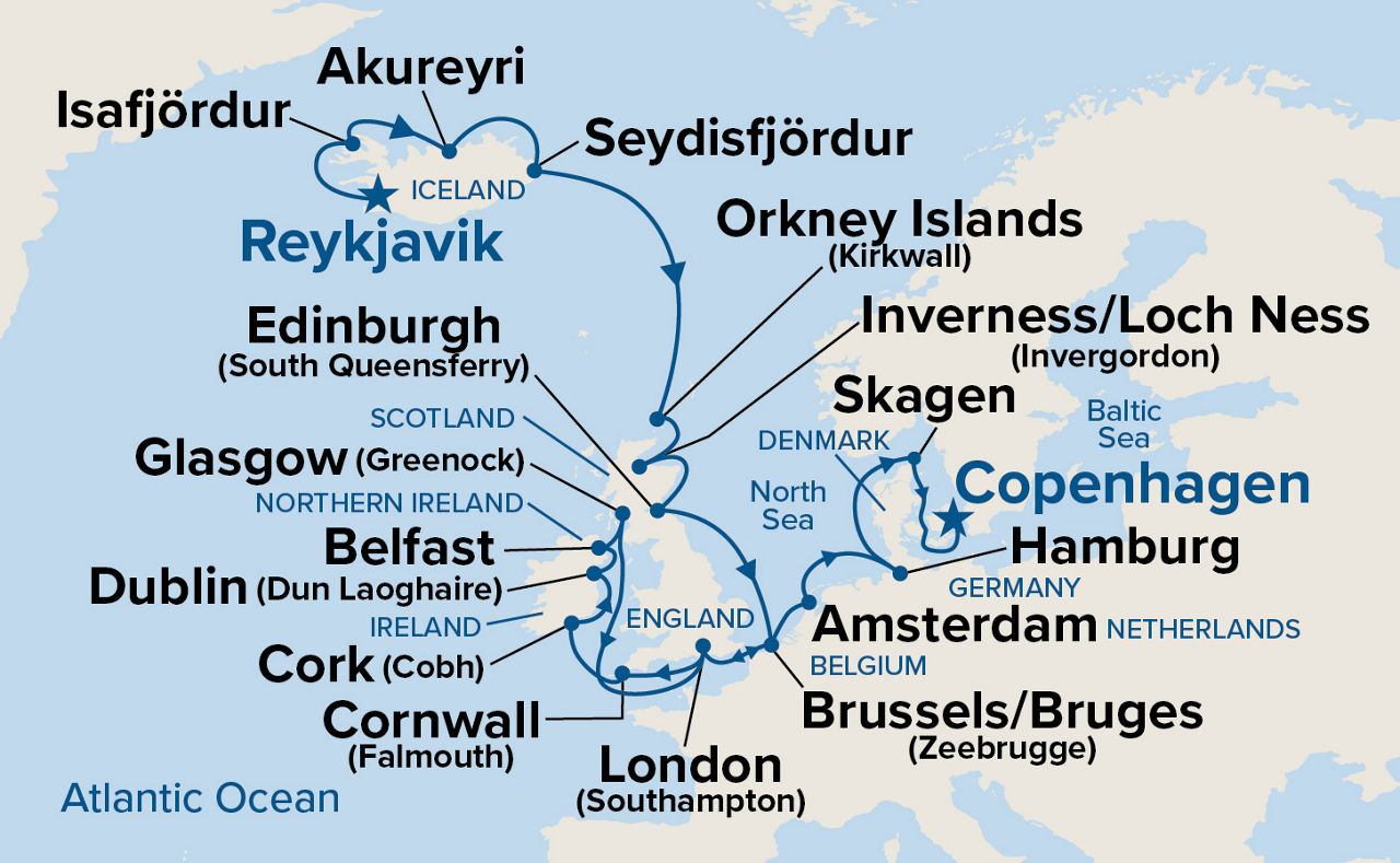 British Isles & Icelandic Fjords Explorer — Itinerary Map