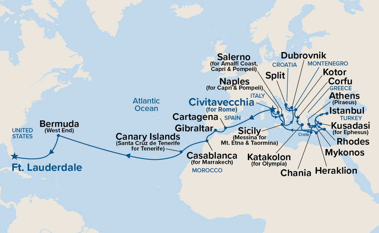 Mediterranean, Aegean & Moroccan Grand Adventure — Itinerary Map