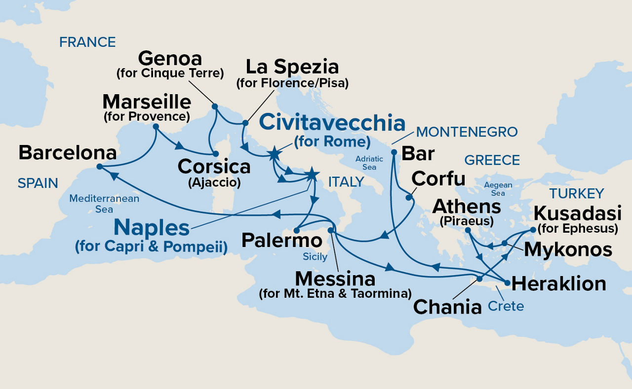 The Best of the Mediterranean — Itinerary Map