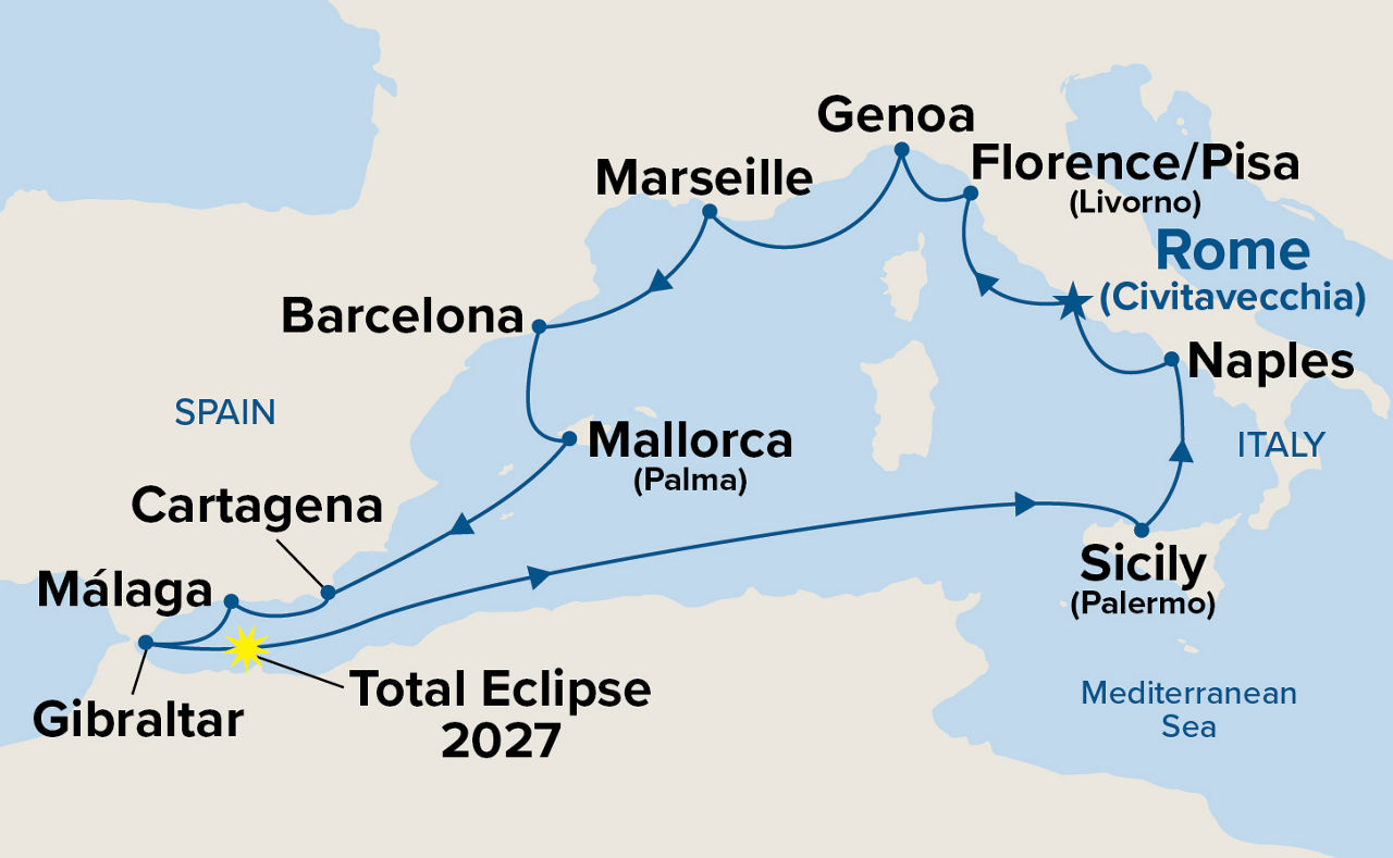 Mediterranean with Total Solar Eclipse — Itinerary Map