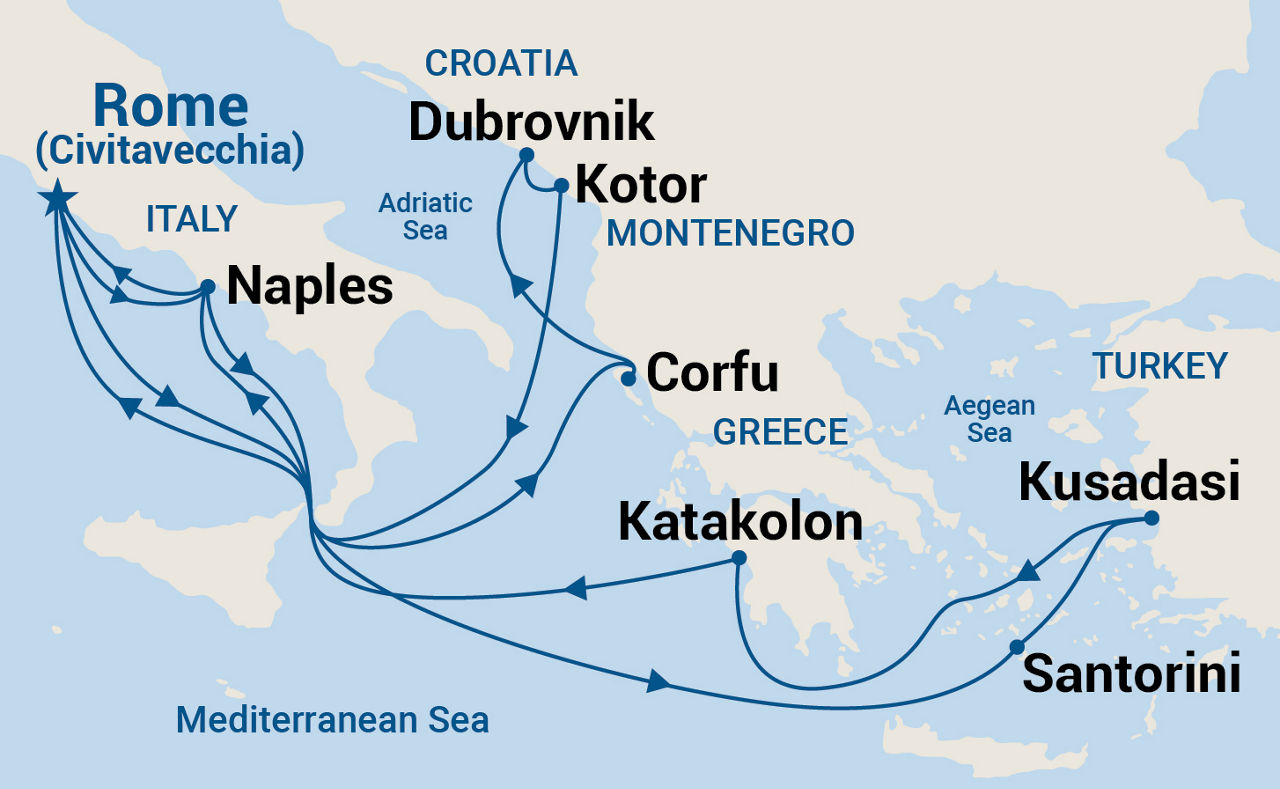 Mediterranean, Aegean & Adriatic — Itinerary Map