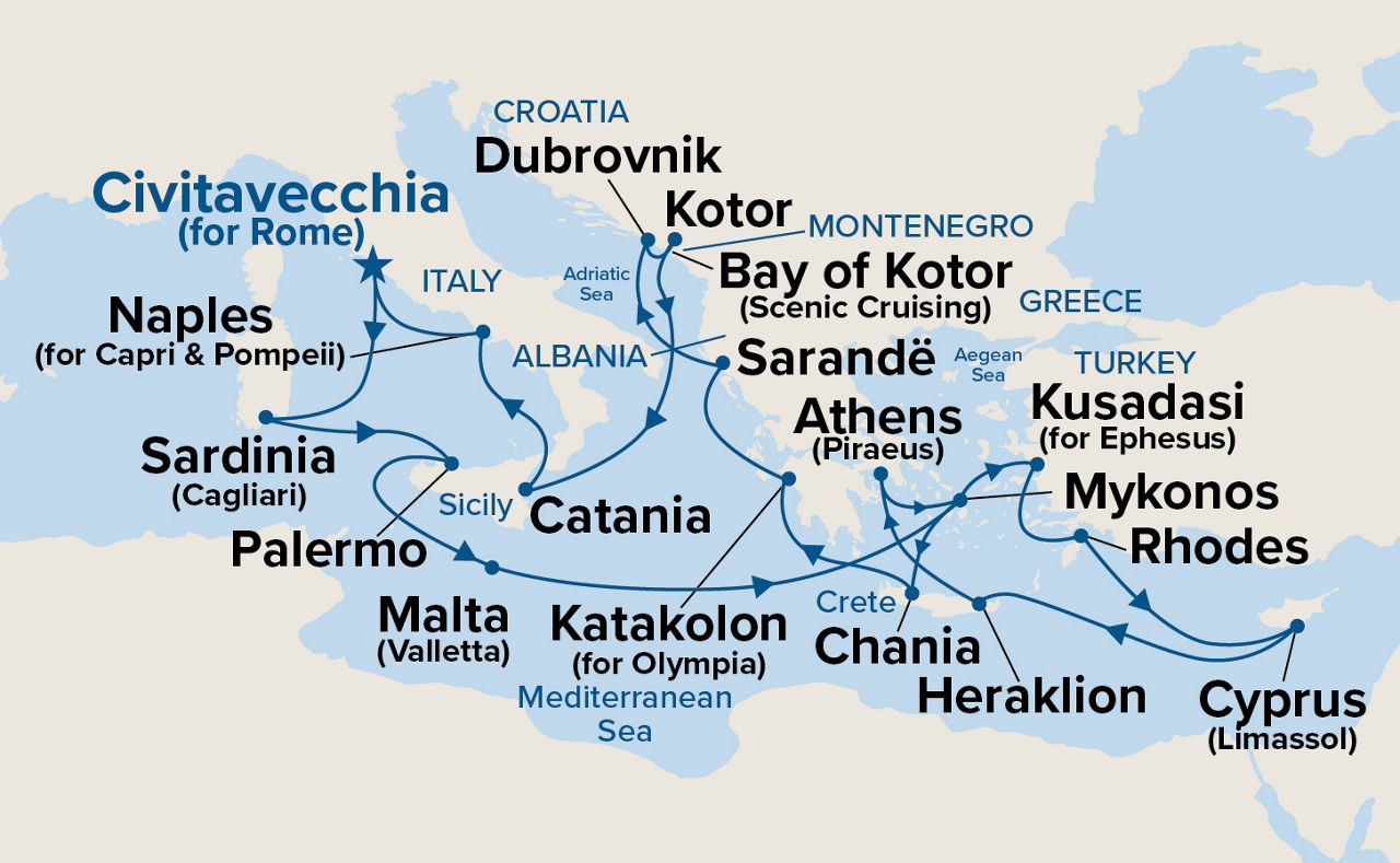 The Best of the Mediterranean — Itinerary Map