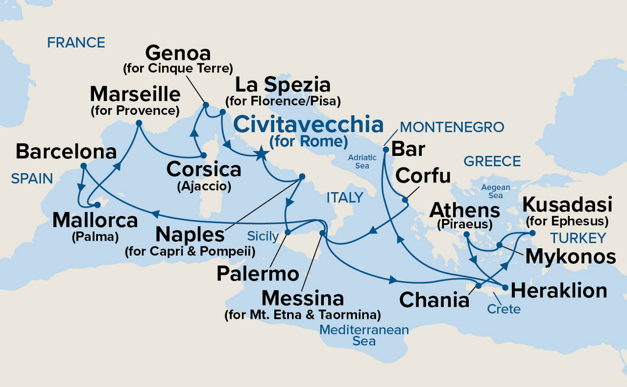 The Best of the Mediterranean — Itinerary Map