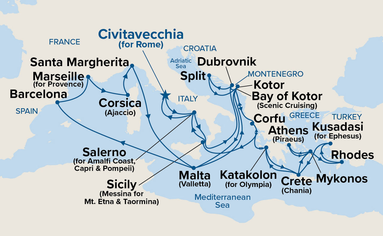The Best of the Mediterranean — Itinerary Map