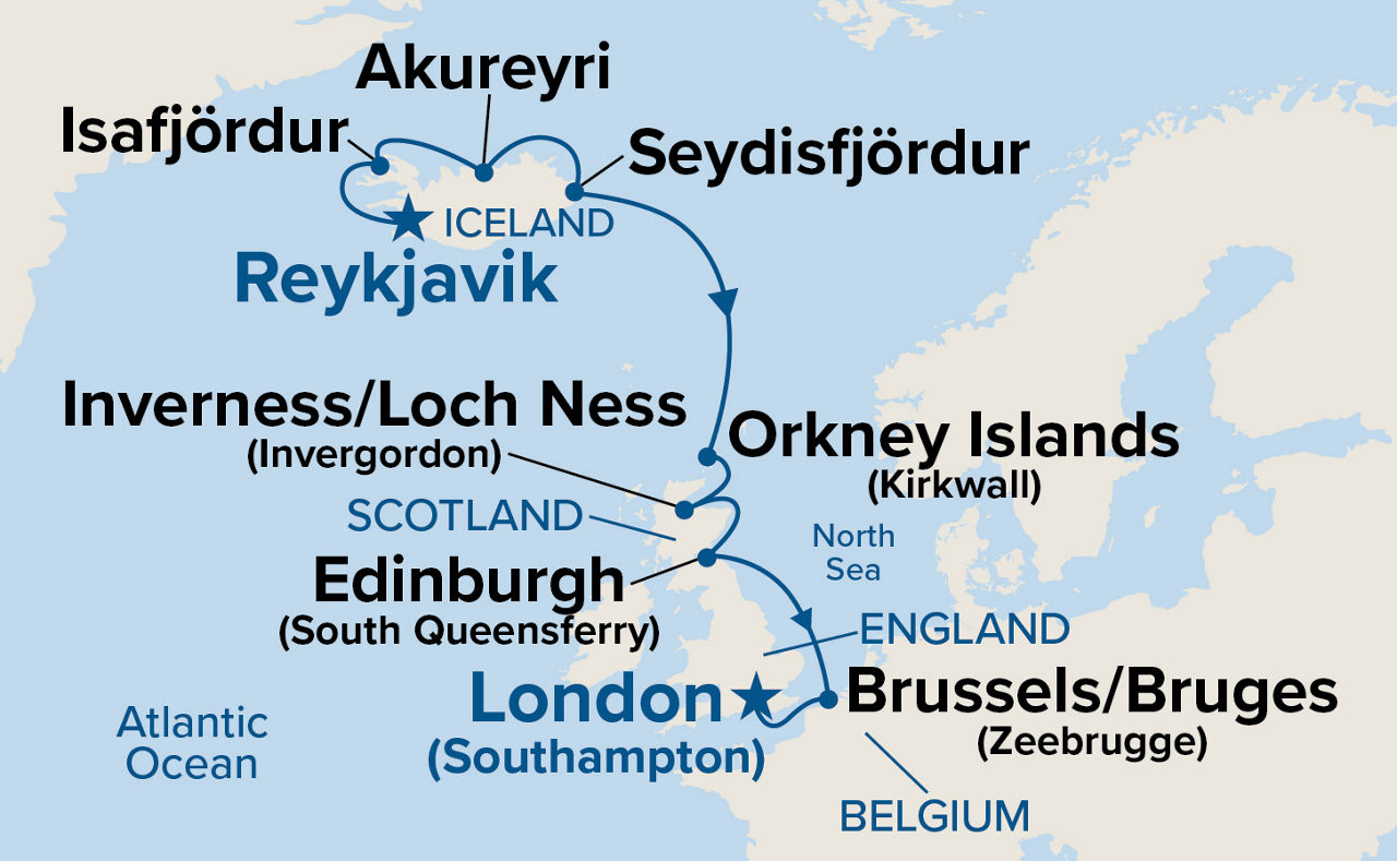 Icelandic Fjords & Scottish Isles — Itinerary Map