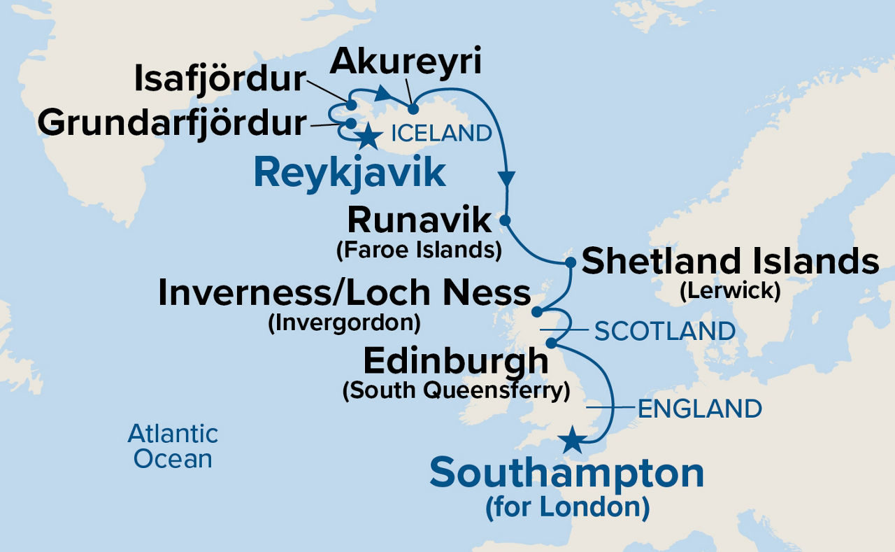 Icelandic Fjords & Scottish Isles — Itinerary Map