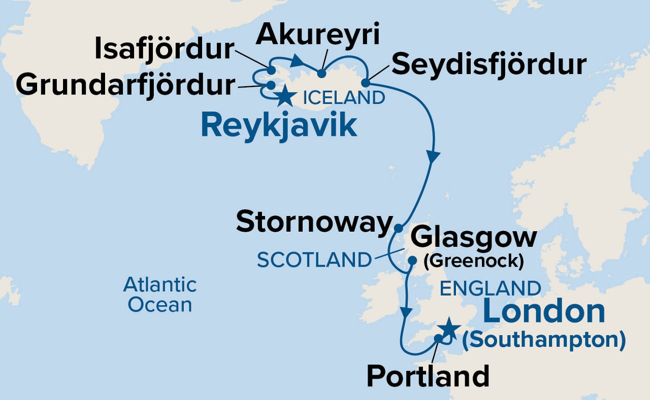 Icelandic Fjords & Scottish Isles — Itinerary Map