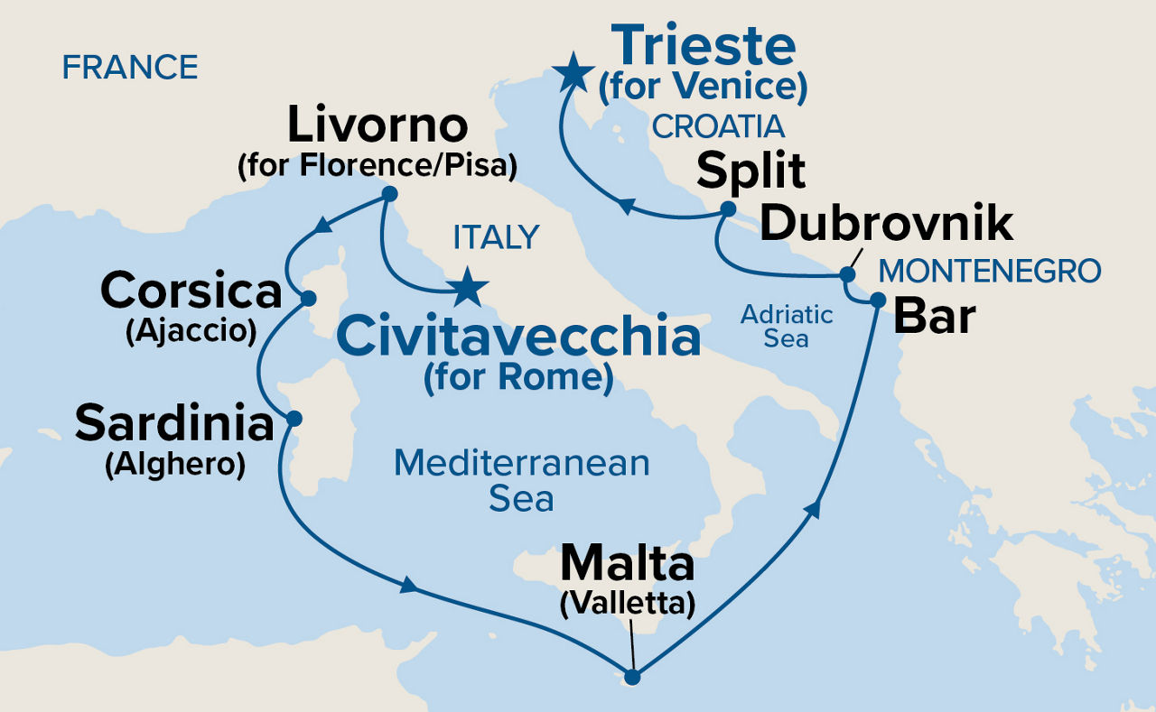 Mediterranean with Italy & Croatia — Itinerary Map