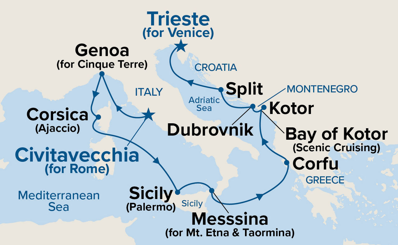 Mediterranean with Italy & Croatia — Itinerary Map