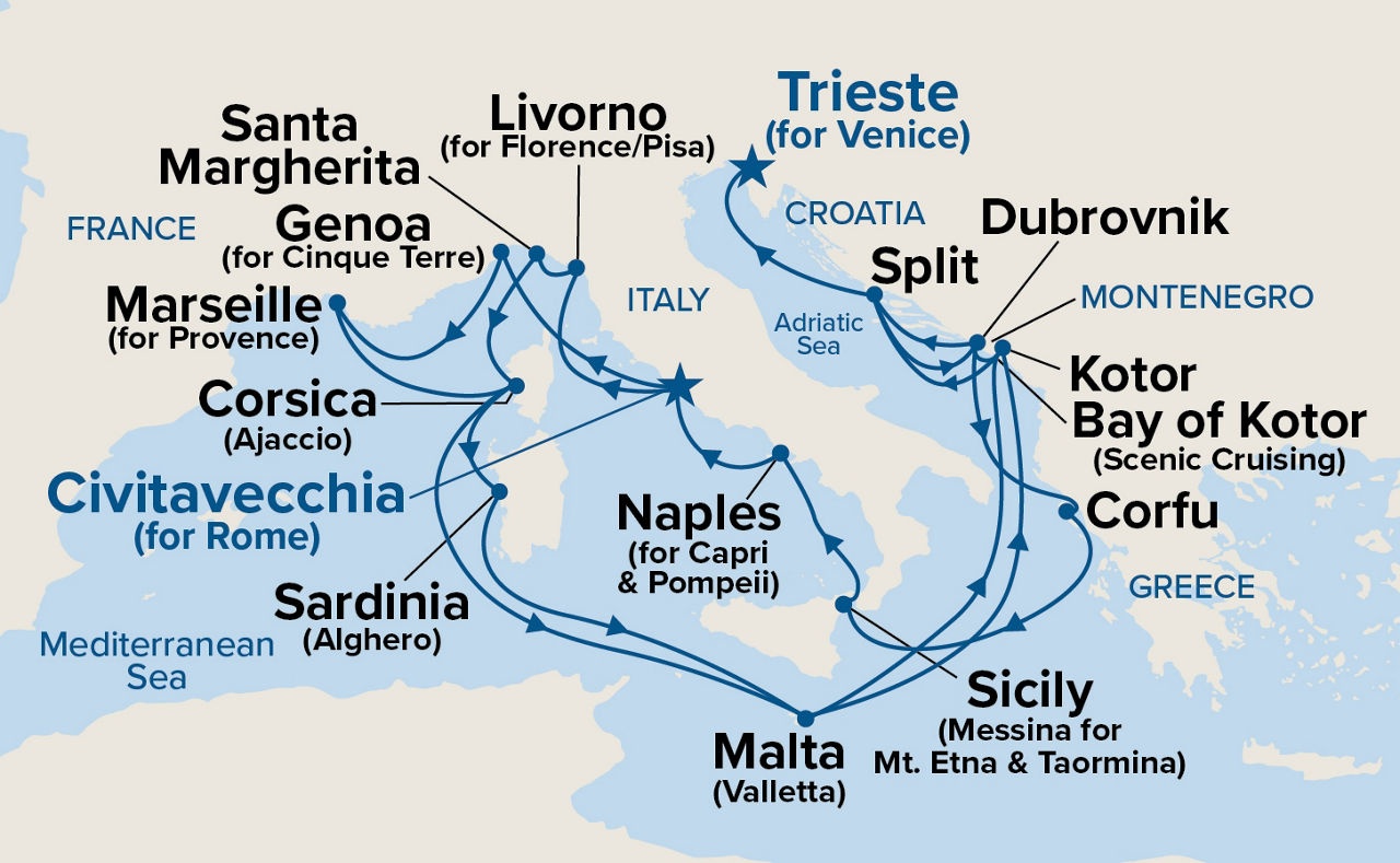 The Best of the Mediterranean — Itinerary Map