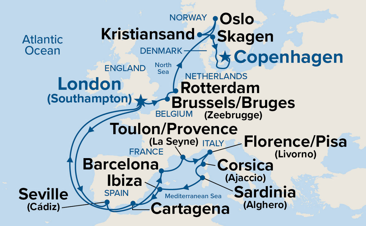 Mediterranean & Northern Capitals Explorer — Itinerary Map