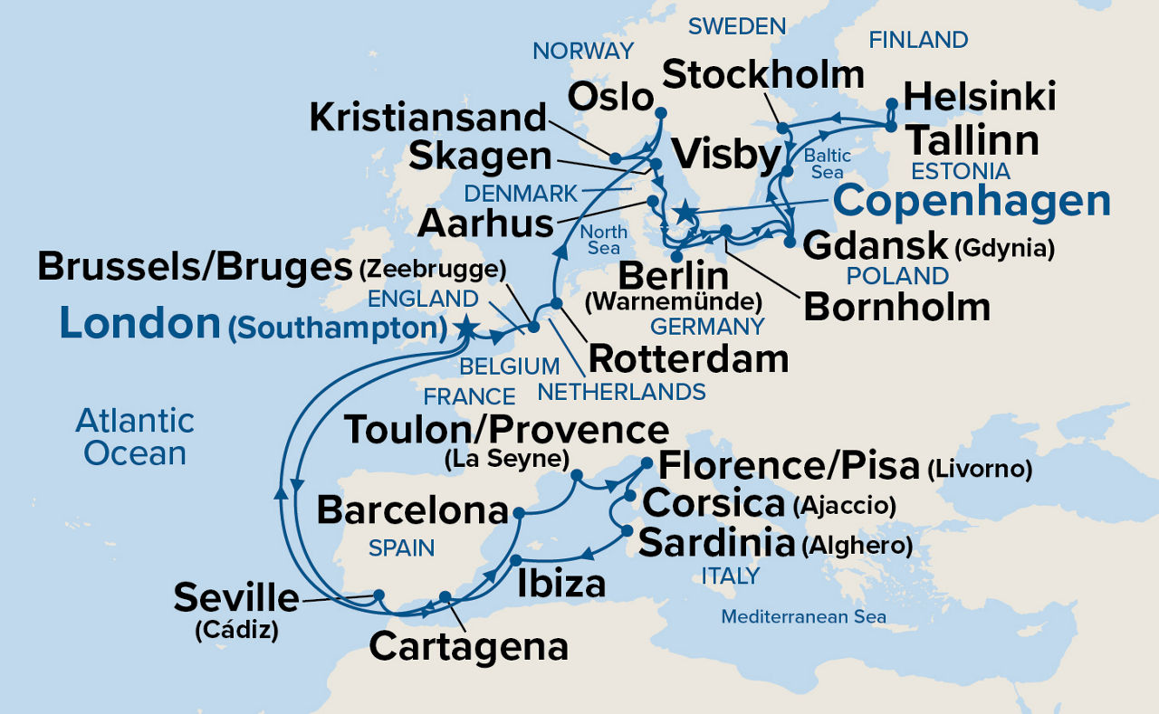 Mediterranean & Baltic Explorer — Itinerary Map