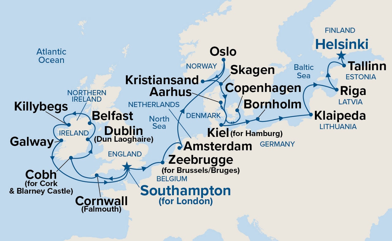 Northern Capitals & British Isles Explorer — Itinerary Map